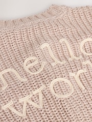 Hello World Neutral Chunky Knitted Embroidered Baby Cardigan - Image 9 of 9