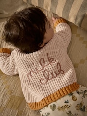Milk Club Neutral Chunky Knitted Embroidered Baby Cardigan - Image 1 of 1