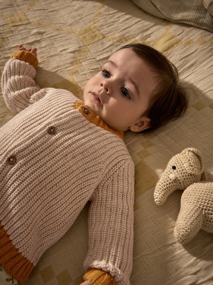 Milk Club Neutral Chunky Knitted Embroidered Baby Cardigan - Image 2 of 5