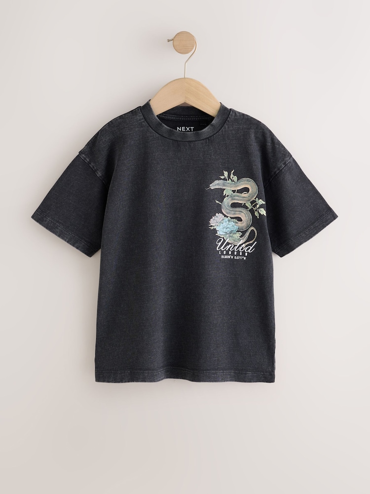 Charcoal Grey Snake Washed Graphic T-Shirt (3-16yrs) - Image 1 of 4 Charcoal Grey Snake Washed Graphic T-Shirt (3-16yrs) - Image 1 of 4