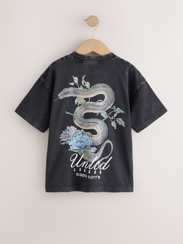 Charcoal Grey Snake Washed Graphic T-Shirt (3-16yrs) - Image 2 of 4 Charcoal Grey Snake Washed Graphic T-Shirt (3-16yrs) - Image 2 of 4