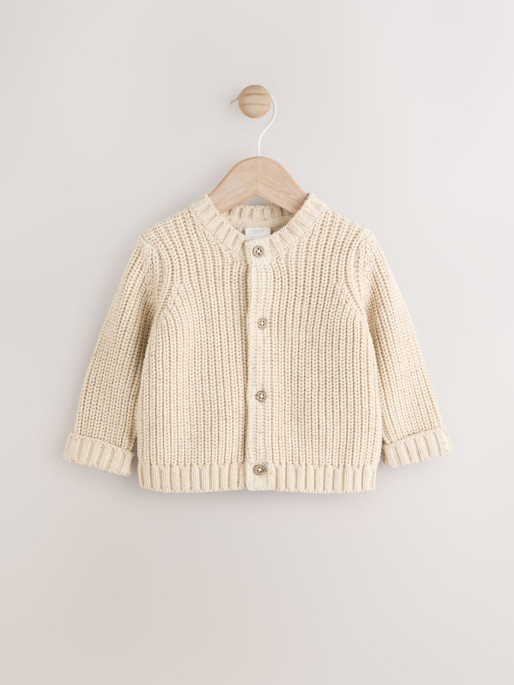 Neutral Chunky Knitted Embroidered Baby Cardigan - Image 2 of 6