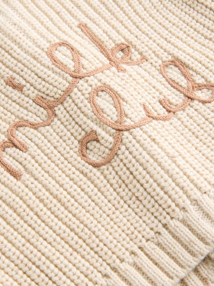 Neutral Chunky Knitted Embroidered Baby Cardigan - Image 5 of 6