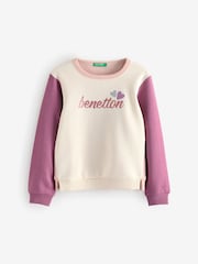Benetton Girls 100% Cotton Glitter Logo Sweatshirt - Image 1 of 1