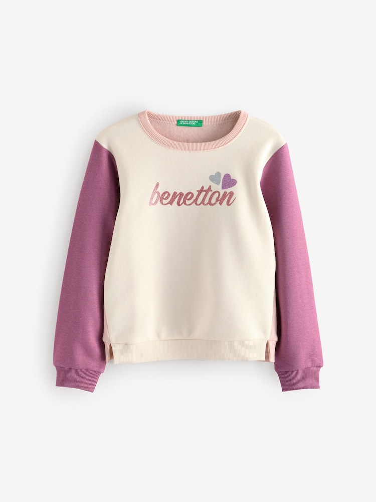 Benetton Girls 100% Cotton Glitter Logo Sweatshirt - Image 1 of 1