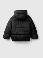 Benetton Nylon Puffer Black Jacket Eco Feather With Teddy Faux Fur Lining - Image 2 of 3