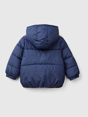 Benetton Blue Nylon Padded Jacket With Feather Teddy Faux Fur Lined Hood - Image 2 of 3