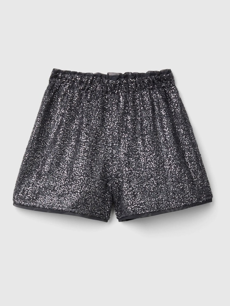 Benetton Girls 100% Cotton Sequin High Waist Shorts - Image 1 of 3 Benetton Girls 100% Cotton Sequin High Waist Shorts - Image 1 of 3