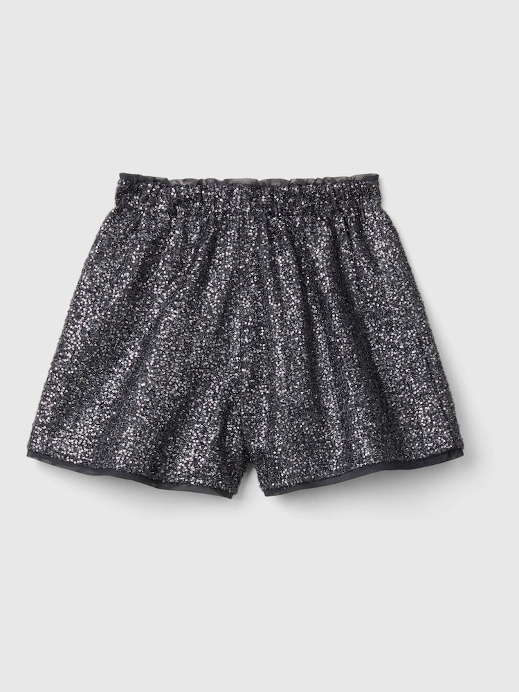 Benetton Girls 100% Cotton Sequin High Waist Shorts - Image 2 of 3 Benetton Girls 100% Cotton Sequin High Waist Shorts - Image 2 of 3