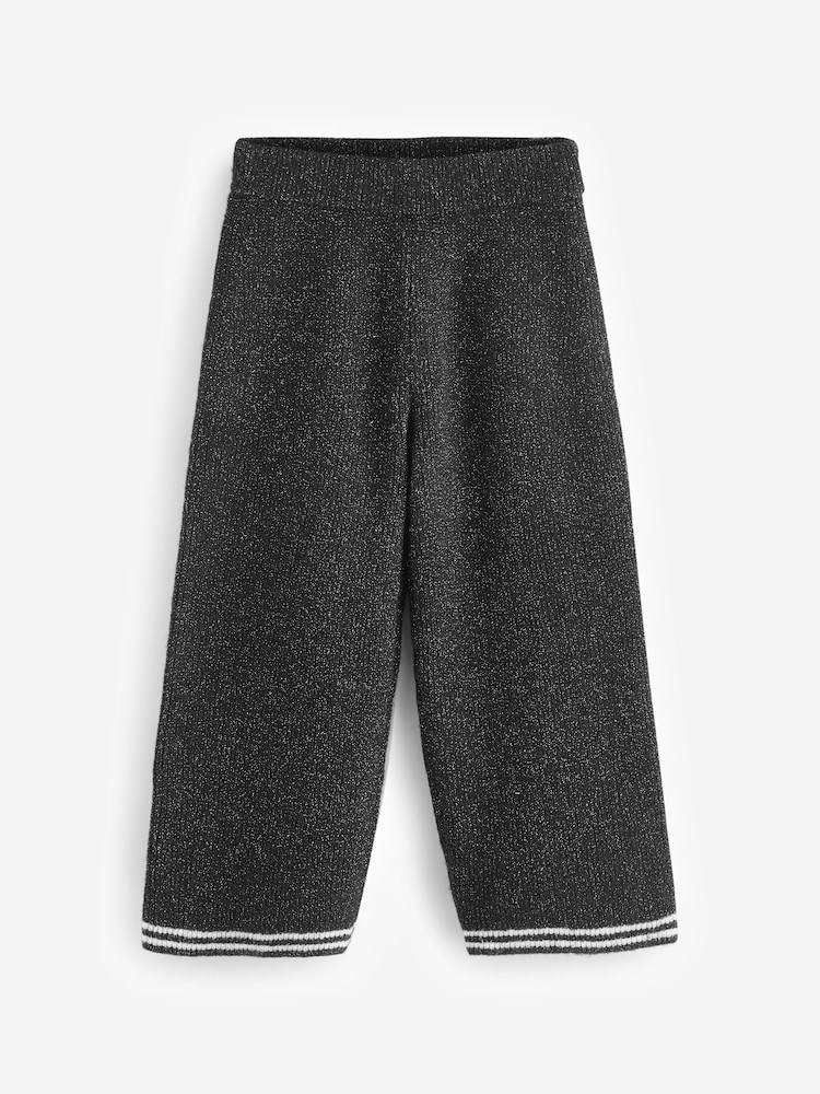 Benetton 100% Cotton Long Black Trousers In Fishermans Rib With Side Slits - Image 1 of 1