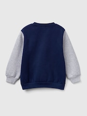 Benetton Grey Crewneck Brushed 100% Cotton Fleece Sweatshirt Ribbed Neck Cuffs - Image 2 of 3
