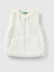 Benetton Cream Soft Faux Fur Gilet With Zip Closure - Image 1 of 3