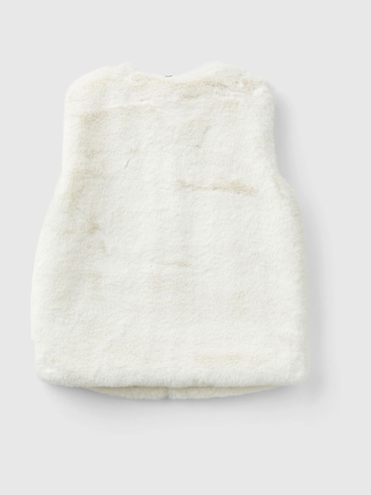 Benetton Cream Soft Faux Fur Gilet With Zip Closure - Image 2 of 3
