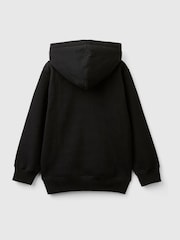 Benetton Brushed Fleece Zipped Black Hoodies Faux Fur Lined Hood - Image 2 of 3