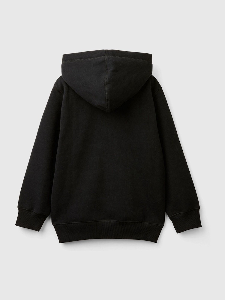 Benetton Brushed Fleece Zipped Black Hoodies Faux Fur Lined Hood - Image 2 of 3