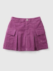Benetton lila Cord-Minirock mit vorderen Falten und Seitentaschen - Bild 1 von 3