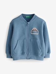Benetton Blue Knobbly Fleece Sweatshirt With Brushed Inside Zip And Bomber Jacket Collar - Image 1 of 1
