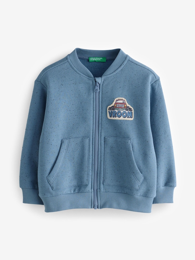 Benetton Blue Knobbly Fleece Sweatshirt With Brushed Inside Zip And Bomber Jacket Collar - Image 1 of 1