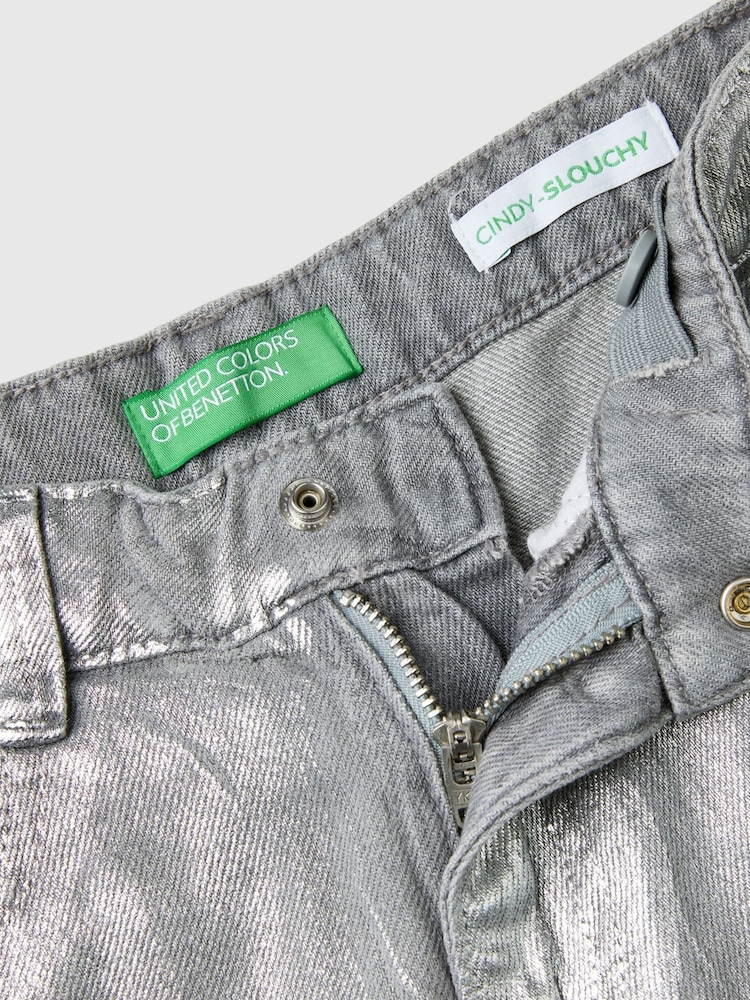 Benetton Silber beschichtete Denim-Jeans - Bild 3 von 3