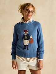 Joules Jonty Blue Cotton Rich Intarsia Knit Jumper - Image 1 of 6