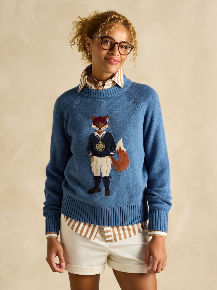 Joules Jonty Blue Cotton Rich Intarsia Knit Jumper - Image 1 of 6