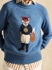 Joules Jonty Blue Cotton Rich Intarsia Knit Jumper - Image 5 of 6