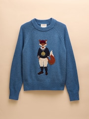 Joules Jonty Blue Cotton Rich Intarsia Knit Jumper - Image 6 of 6