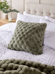 Sage Green 50 x 50cm Luna Scallop Faux Fur Cushion - Image 1 of 5
