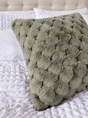 Sage Green 50 x 50cm Luna Scallop Faux Fur Cushion - Image 2 of 5