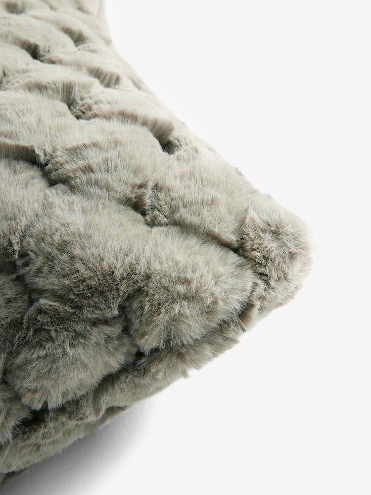 Sage Green 50 x 50cm Luna Scallop Faux Fur Cushion - Image 5 of 5