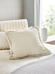 Stone Natural 59 x 59cm Soft Velour Fringe Cushion - Image 1 of 5