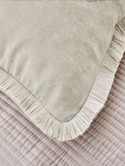Stone Natural 59 x 59cm Soft Velour Fringe Cushion - Image 2 of 5