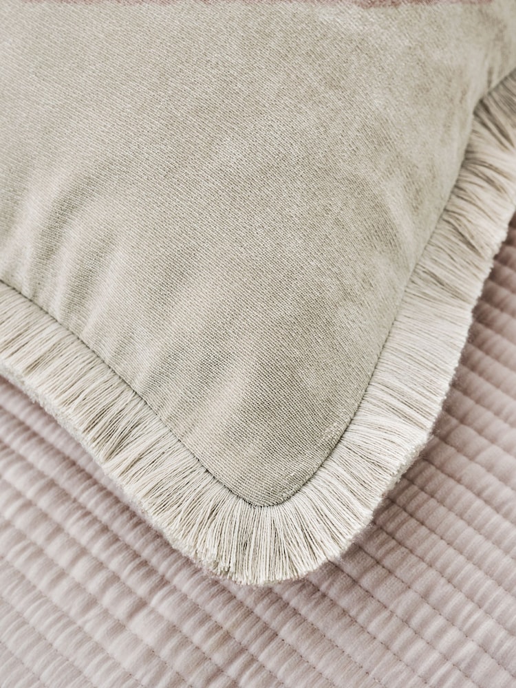 Stone Natural 59 x 59cm Soft Velour Fringe Cushion - Image 2 of 5
