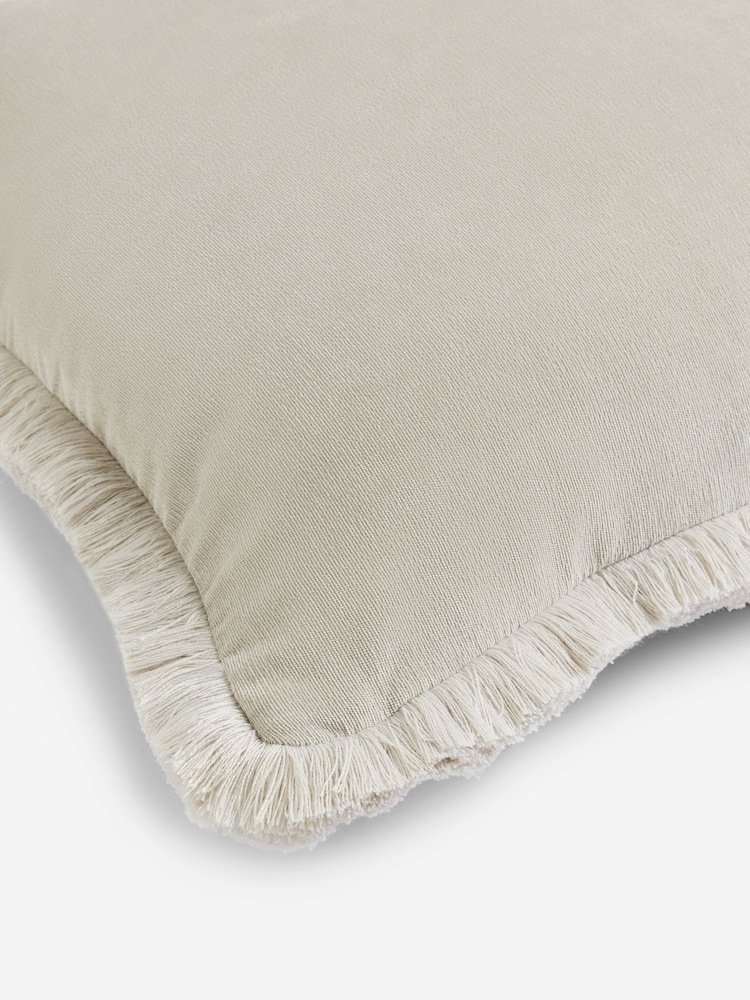Stone Natural 59 x 59cm Soft Velour Fringe Cushion - Image 5 of 5