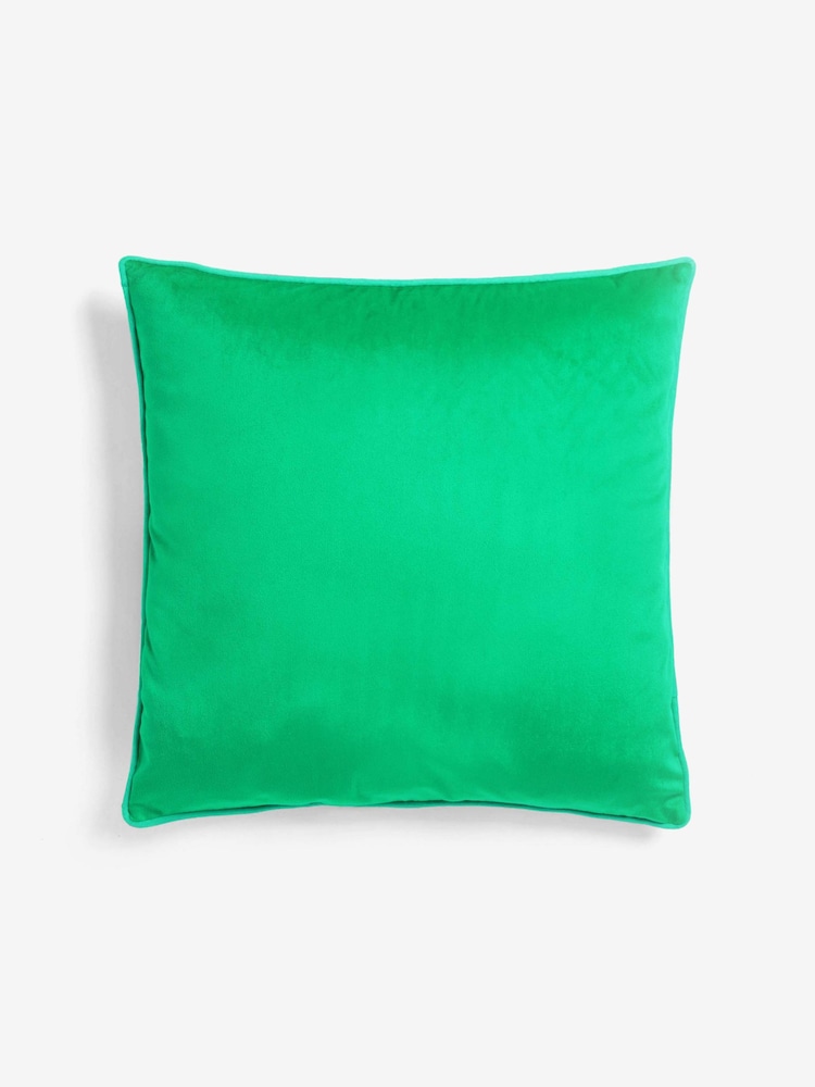 Green 50 x 50cm Matte Velvet Contrast Pipe Cushion - Image 3 of 5
