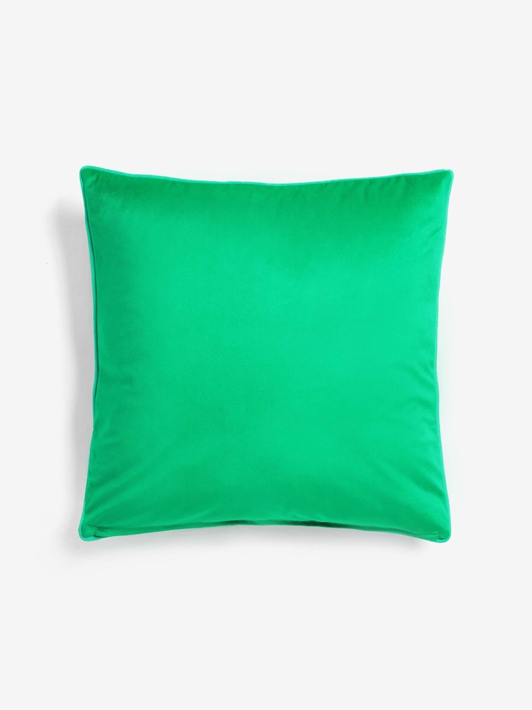 Green 50 x 50cm Matte Velvet Contrast Pipe Cushion - Image 4 of 5