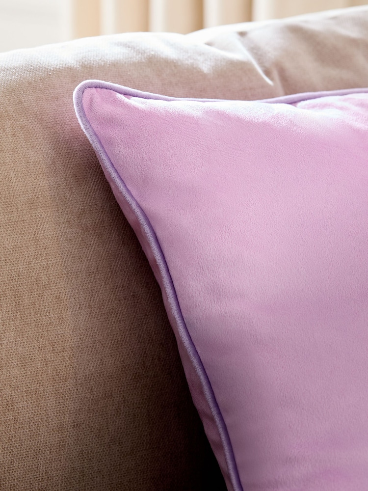 Lilac Purple 50 x 50cm Matte Velvet Contrast Pipe Cushion - Image 2 of 5