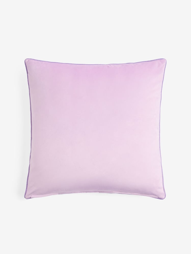 Lilac Purple 50 x 50cm Matte Velvet Contrast Pipe Cushion - Image 4 of 5