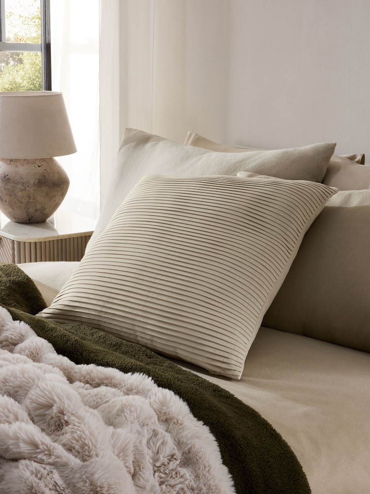 Light Natural 59 x 59cm Velvet Pleat Cushion - Image 1 of 5