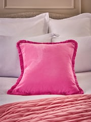 Fuchsia Pink 59 x 59cm Soft Velour Fringe Cushion - Image 1 of 5
