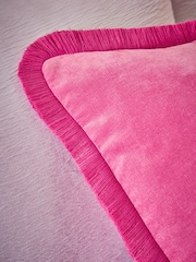 Fuchsia Pink 59 x 59cm Soft Velour Fringe Cushion - Image 2 of 5