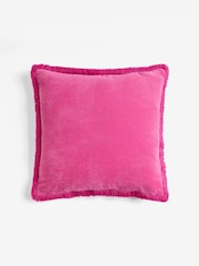 Fuchsia Pink 59 x 59cm Soft Velour Fringe Cushion - Image 3 of 5