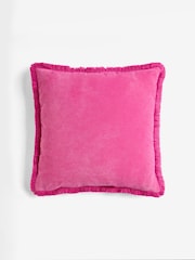 Fuchsia Pink 59 x 59cm Soft Velour Fringe Cushion - Image 4 of 5