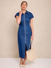 Mint Velvet Blue Denim Midi Dress - Image 4 of 7