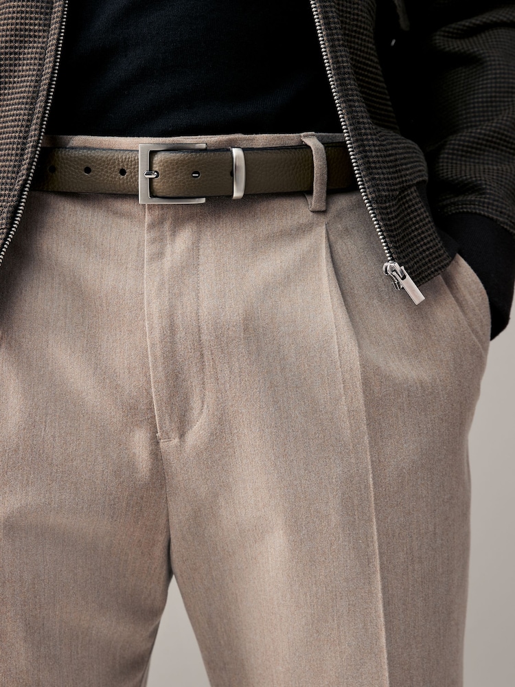 Brown/Khaki Textured Metal Keeper Leather Belt - Image 1 of 4