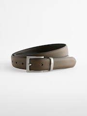 Brown/Khaki Textured Metal Keeper Leather Belt - Image 2 of 4