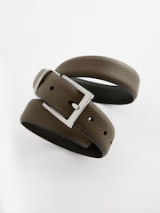 Brown/Khaki Textured Metal Keeper Leather Belt - Image 3 of 4