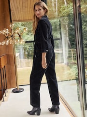 Friends Like These Dark Navy Blue 3/4 Sleeve Wide Leg Corduroy Jumpsuit - Image 3 of 4
