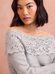 Love & Roses Grey Off The Shoulder Jumper - Image 2 of 4