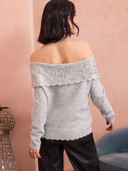Love & Roses Grey Off The Shoulder Jumper - Image 3 of 4